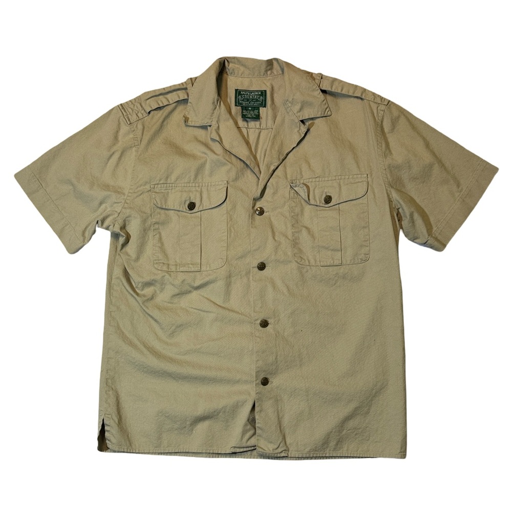 VINTAGE Ralph Lauren Country mens S Small tan khaki rare military style shirt